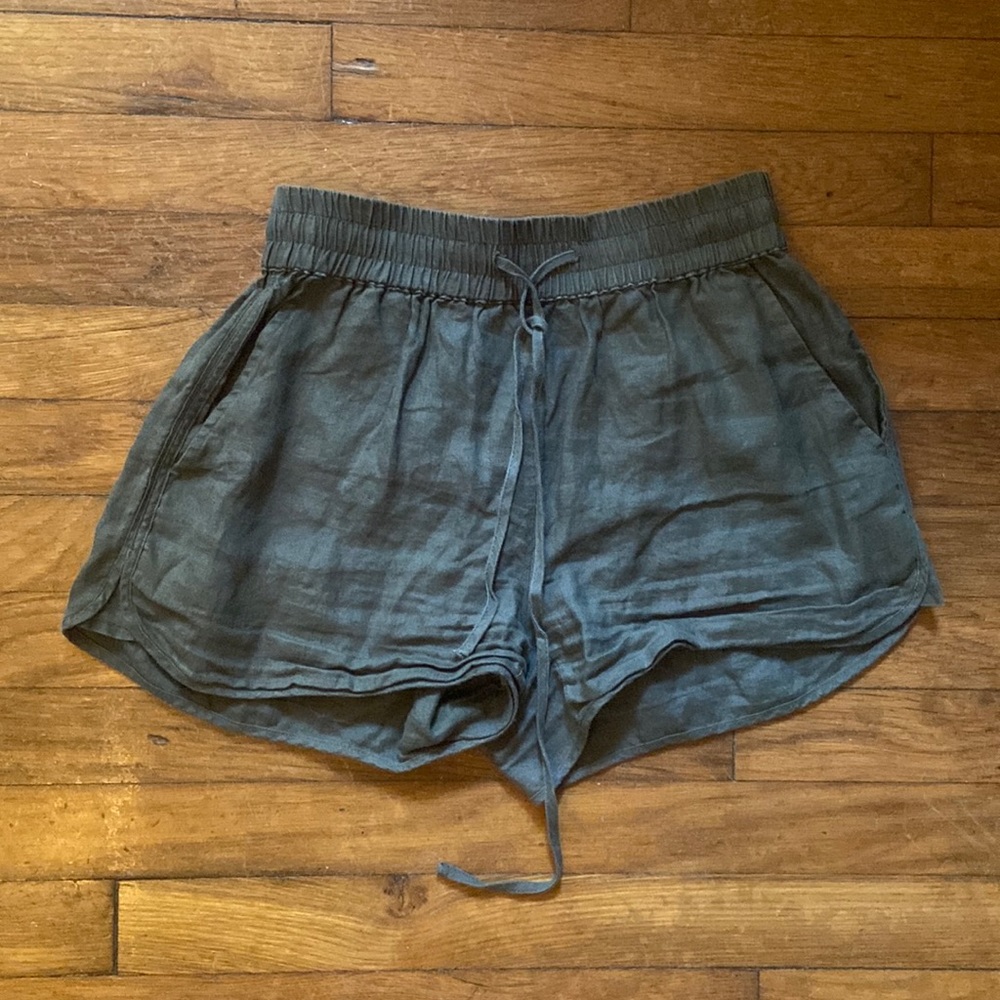 Army green linen shorts